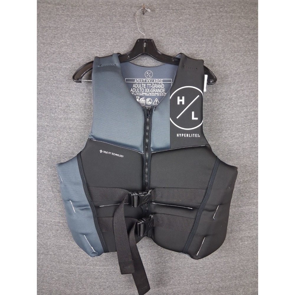 Hyperlite Mens 2XL Black Gray CGA Wake Vest Life Jacket PFD Boating Buckle